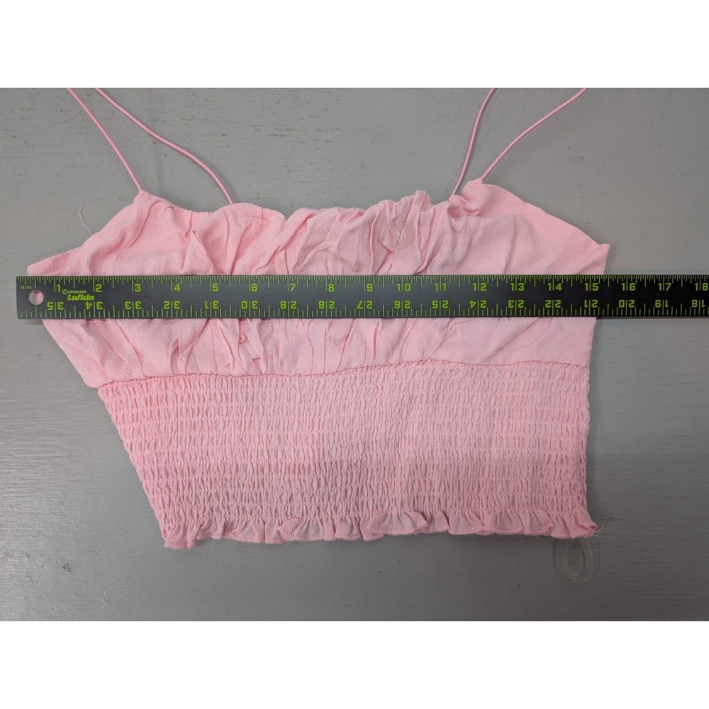 PACSUN Slip Camisole Cropped Top Womens Size M Smocked Bodice Milkmaid Pink NWT - Picture 8 of 10